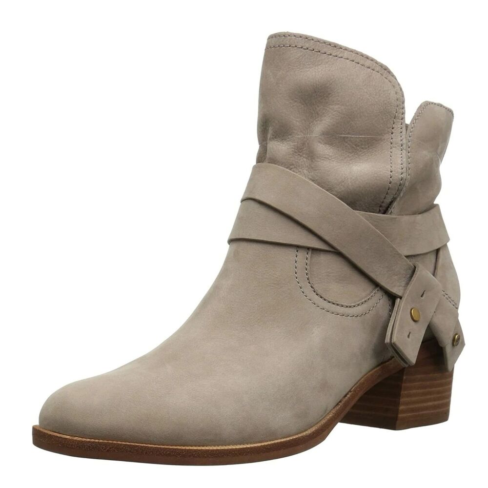 UGG Elora Suede Ankle Boot Womens Size 10 Sahara Taupe Stacked Heel Boho Western